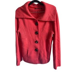 CARLISLE Coral Knit Wool Cardigan Sweater Jacket Shawl Collar Button Front